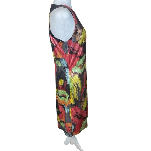 Joseph Ribkoff Colorful Shimmer Dress Size 12 Artsy Abstract Art To Wear Disco - Picture 3 of 8